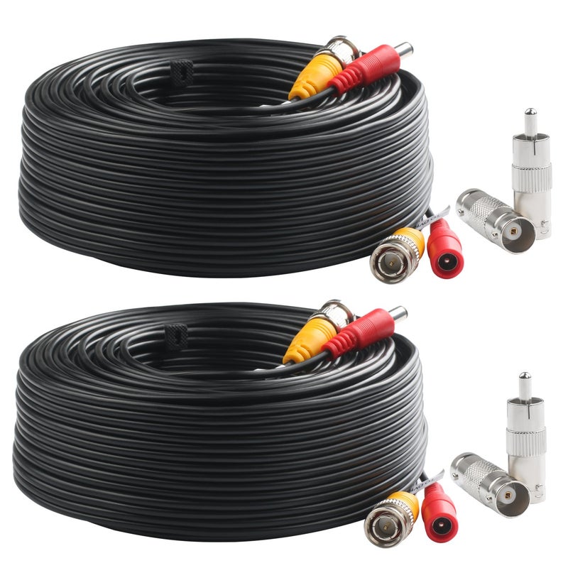 Postta BNC Video Power Cable (2 Pack 100 Feet) Video Security Camera Cable Wire with Four Connectors for CCTV DVR Surveillance System - Image 1